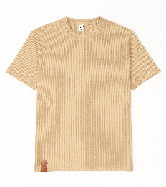 Waffle Knitted T shirt - Beige