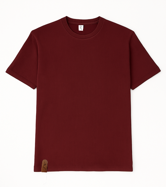 Waffle Knitted T shirt - Maroon