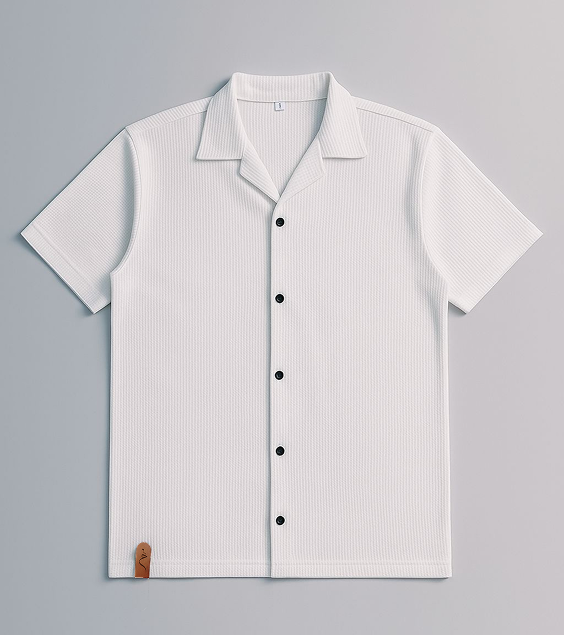 Cuban Collar Waffle Knitted Shirt - White