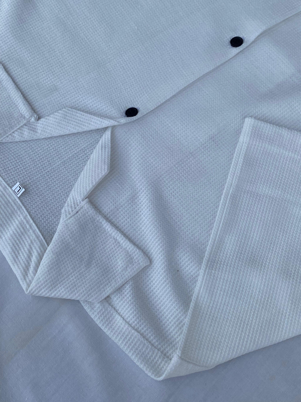 Cuban Collar Waffle Knitted Shirt - White