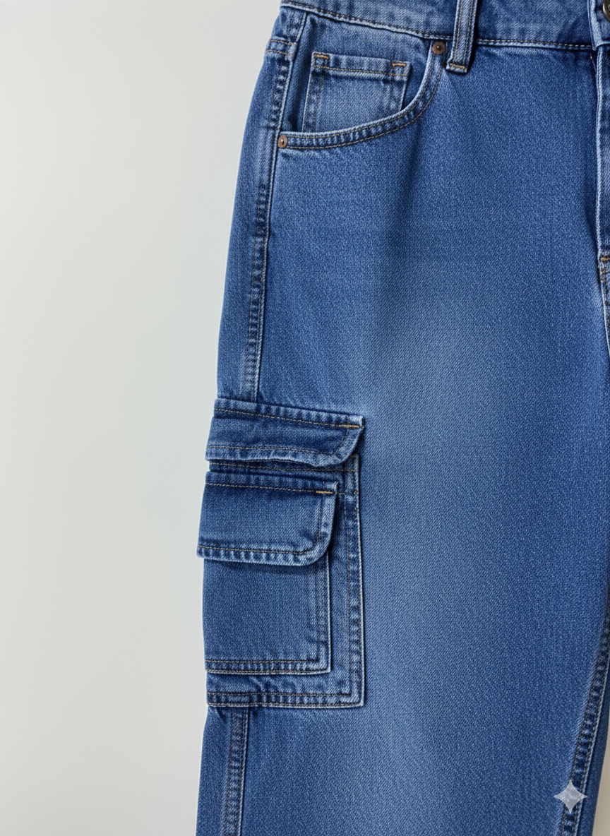 Oversized deinm cargo baggy fit pants | Dark Blue