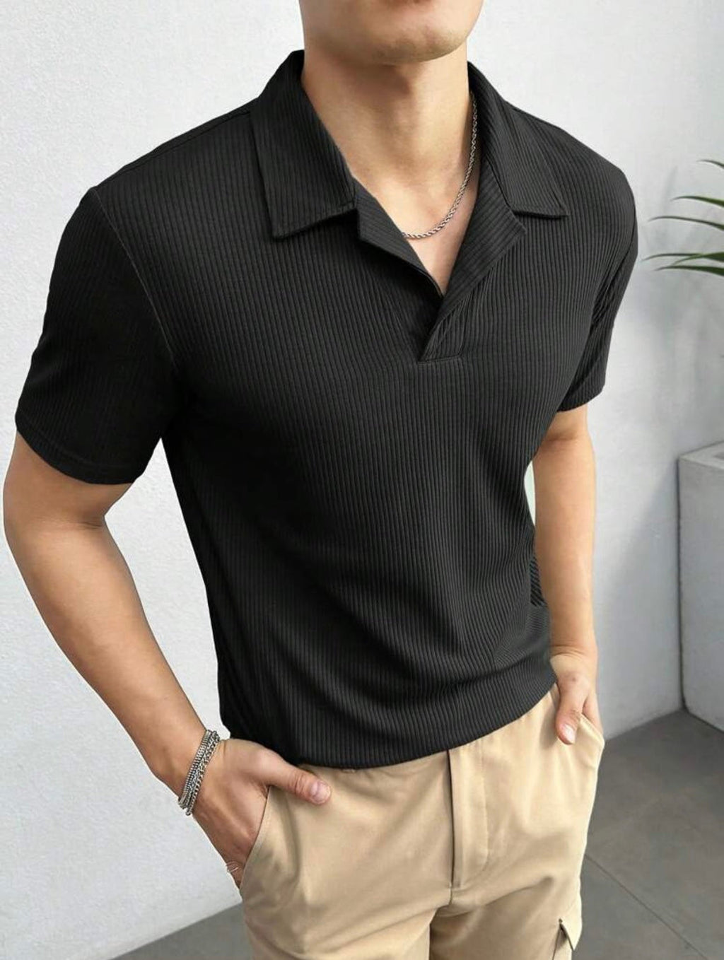 Premium Waffle Knitted Polo - Black