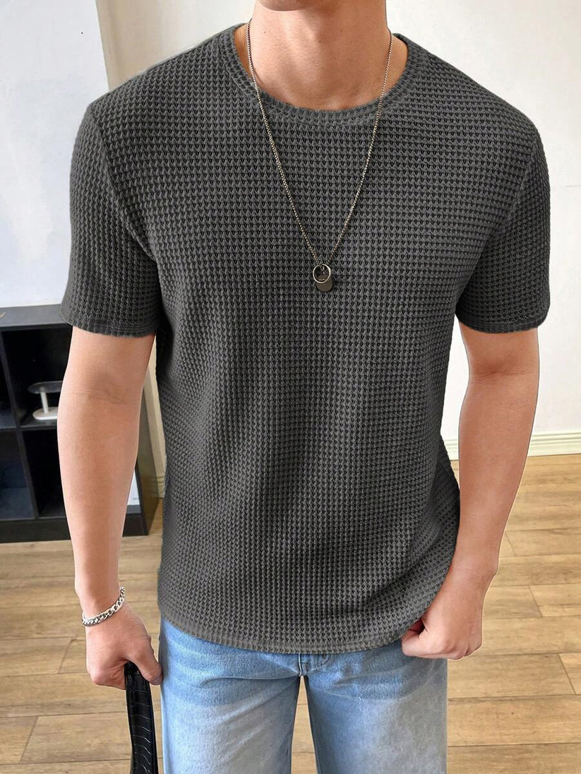 Waffle Knitted Tshirt - CHARCOAL