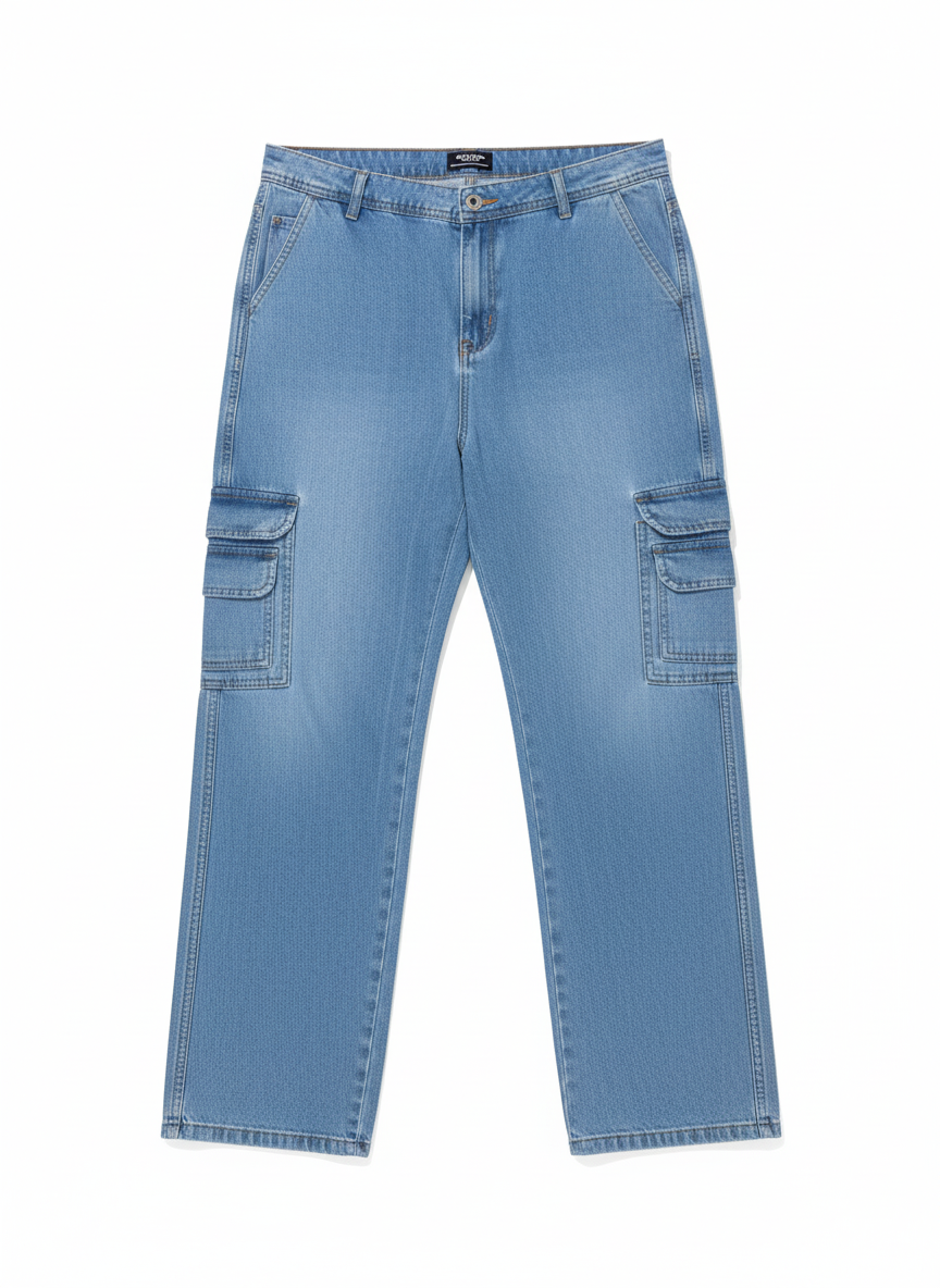 Oversized denim cargo baggy fit pants | Light Blue