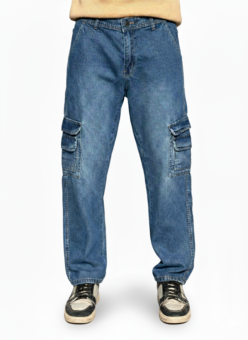 Oversized deinm cargo baggy fit pants | Dark Blue
