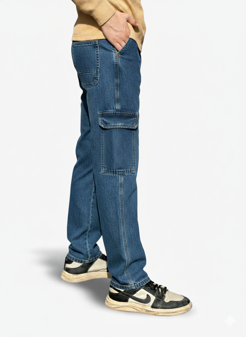 Oversized deinm cargo baggy fit pants | Dark Blue